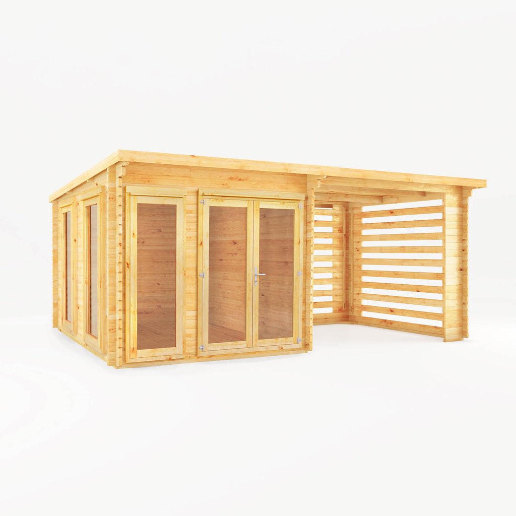 Mercia Studio Pent Log Cabin With Slatted Area 28mm doors closed