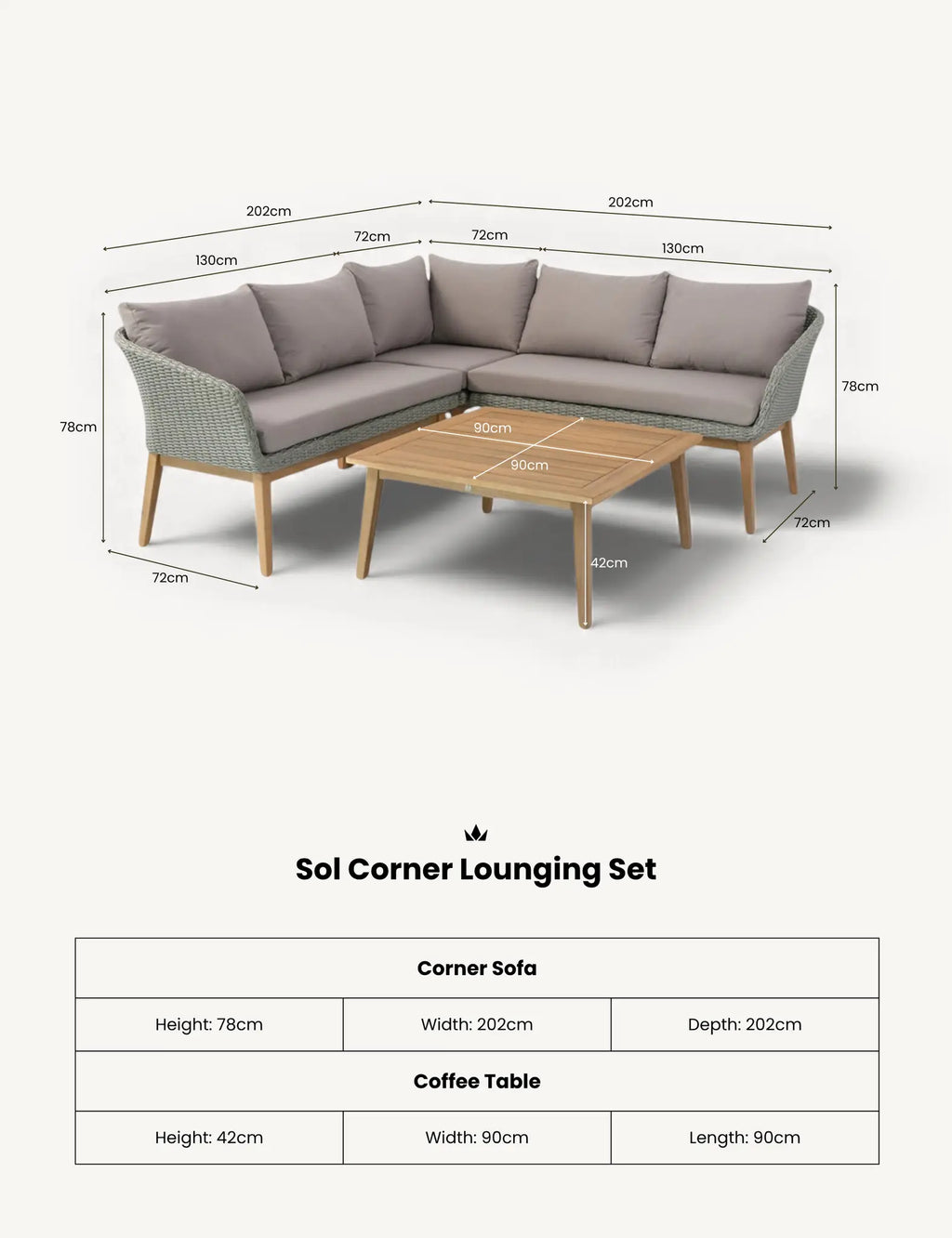 Royalcraft Sol 5 Seater Corner Garden Lounge Set with Coffee Table | Rattan & Acacia