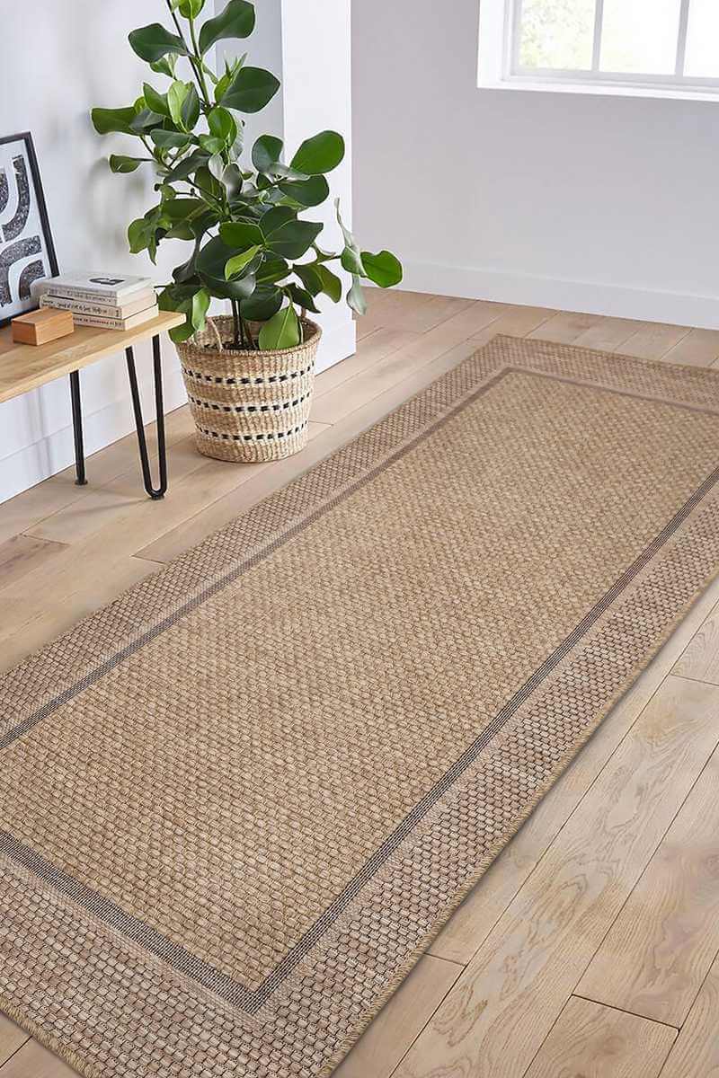 Summer Latte Border Rug | Beige Indoor Outdoor Flatweave | Runner & Rectangular