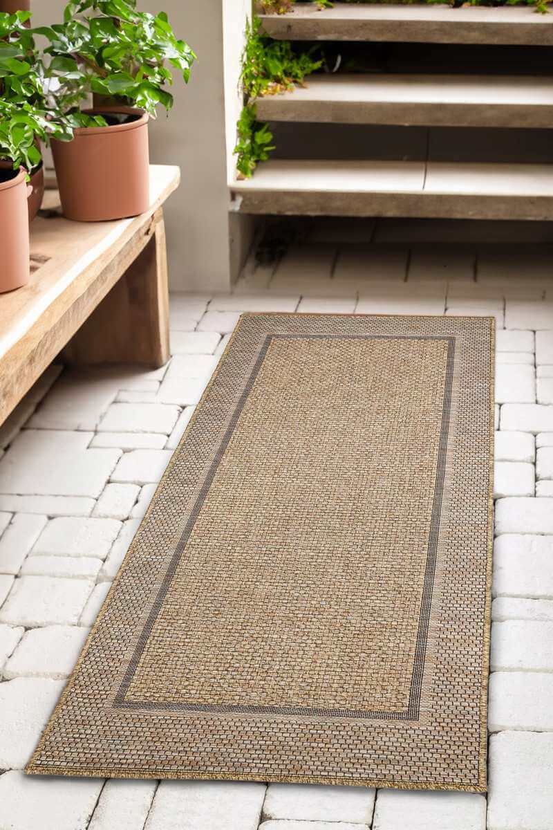 Summer Latte Border Rug | Beige Indoor Outdoor Flatweave | Runner & Rectangular