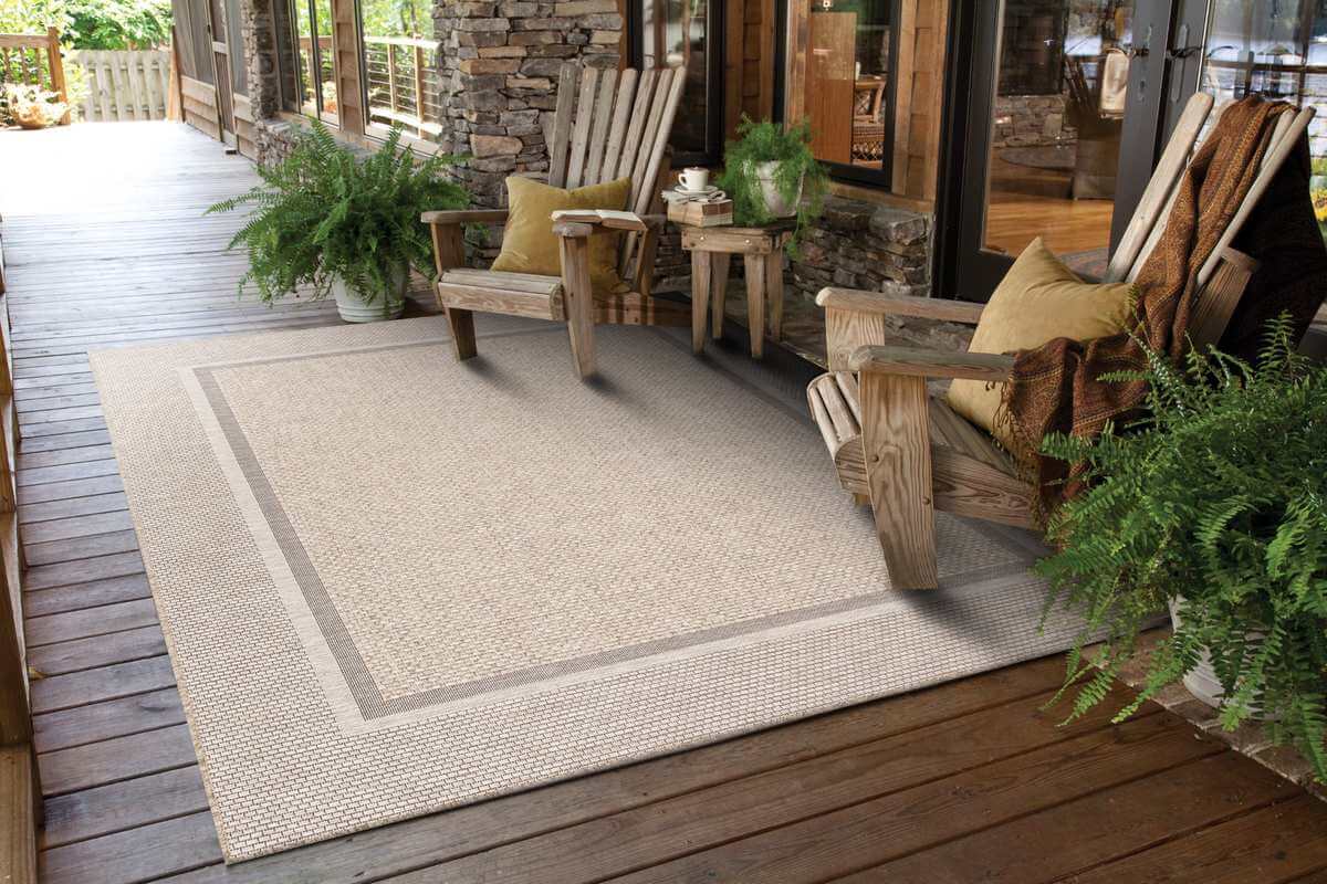 Summer Latte Border Rug | Beige Indoor Outdoor Flatweave | Runner & Rectangular