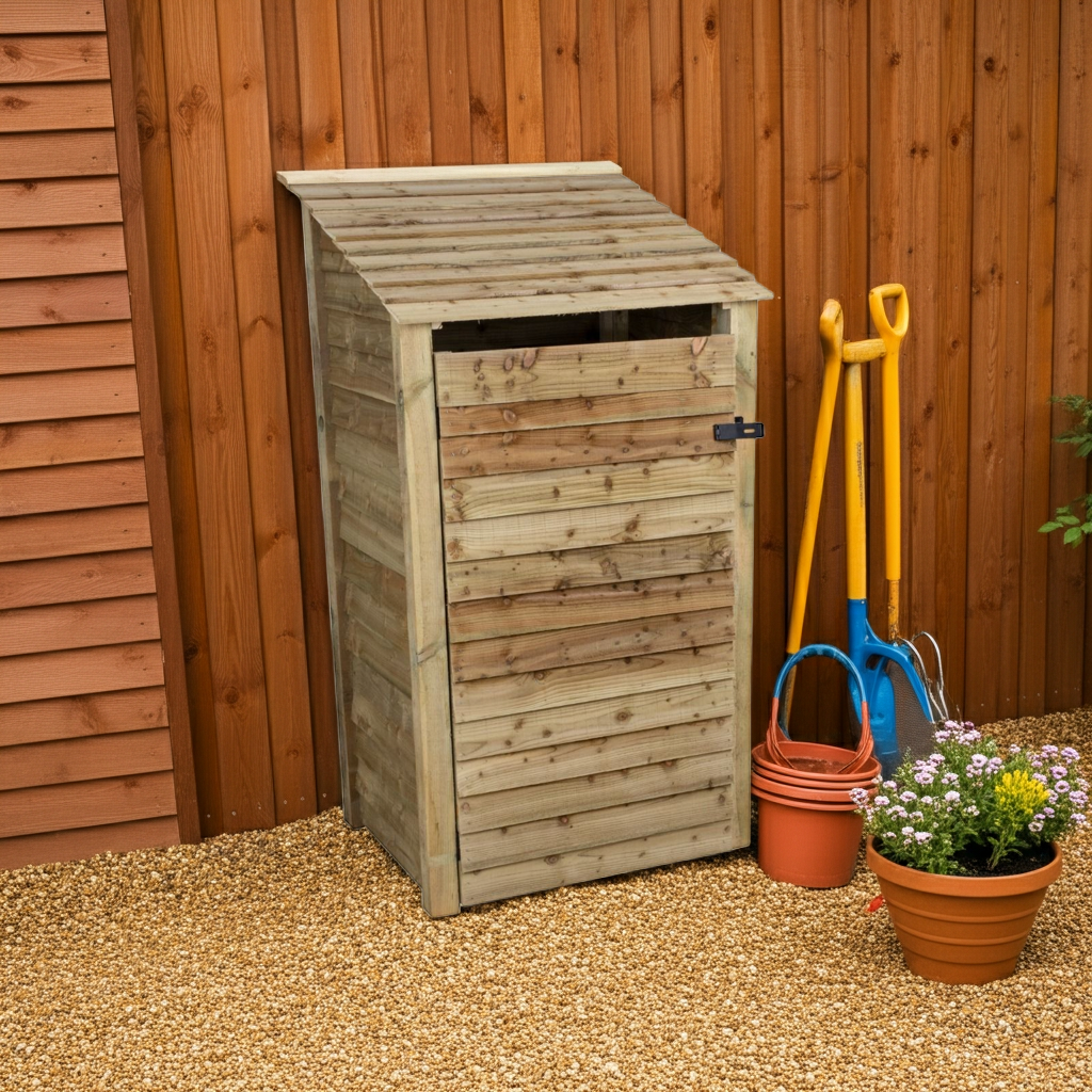 Wooden Garden Tool Storage unit 99cm wide in natural finish