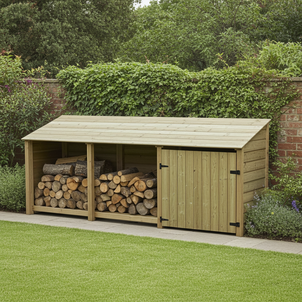 Wooden Garden Tool Storage unit 335cm wide in natural finish