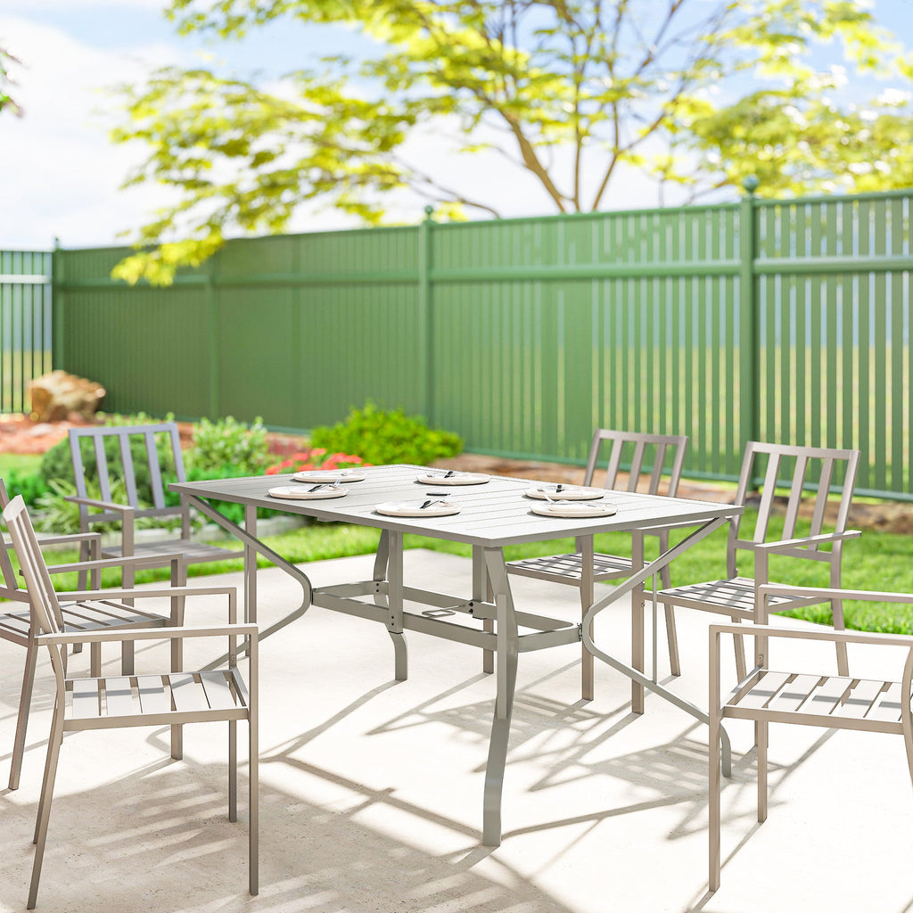 Outsunny Garden Dining Table with Parasol Hole, Outdoor Dining Table for 6, Patio Table for Balcony, 150cm x 90cm, Light Grey