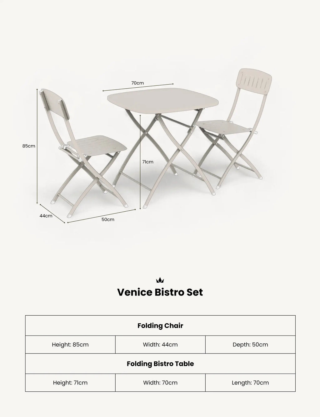 Royalcraft Venice 2 Seater Folding Garden Bistro Set | Cashmere | Steel
