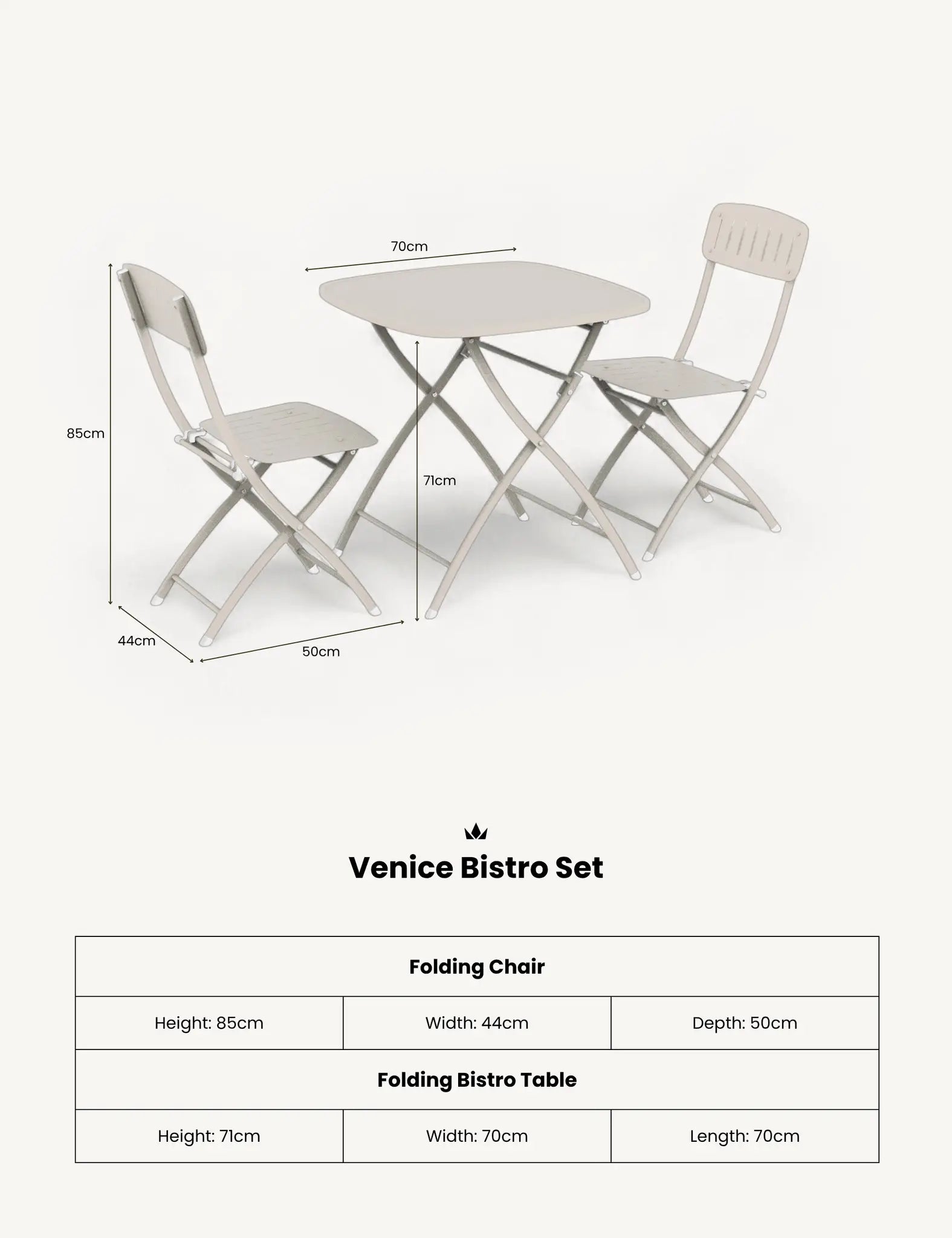 Royalcraft Venice 2 Seater Folding Garden Bistro Set | Cashmere | Steel