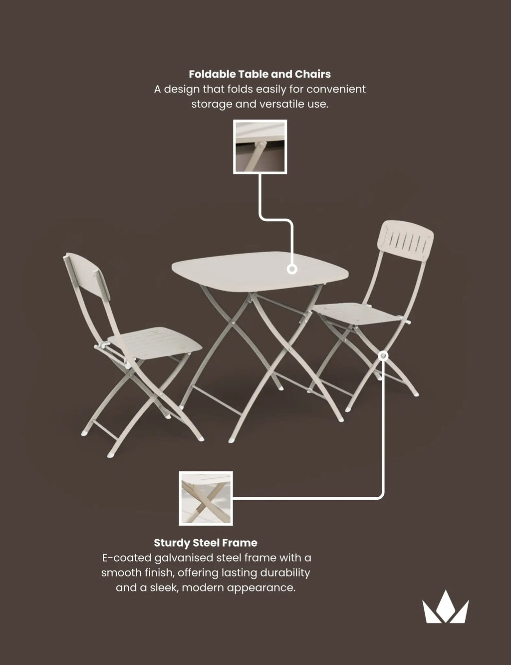 Royalcraft Venice 2 Seater Folding Garden Bistro Set | Cashmere | Steel
