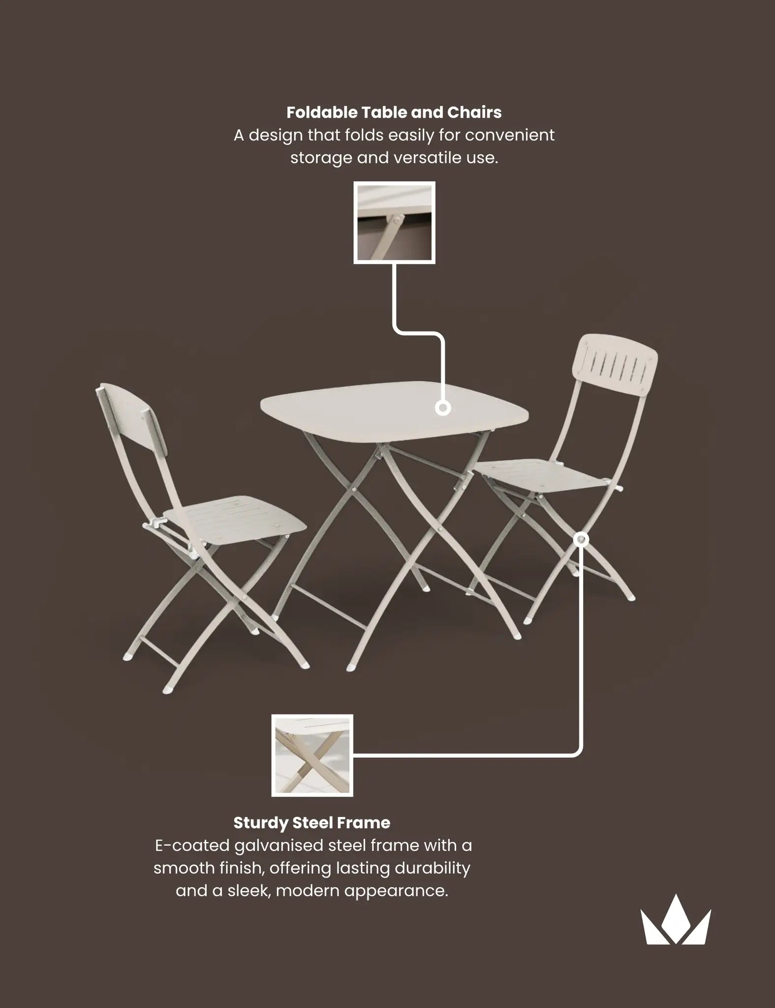 Royalcraft Venice 2 Seater Folding Garden Bistro Set | Cashmere | Steel