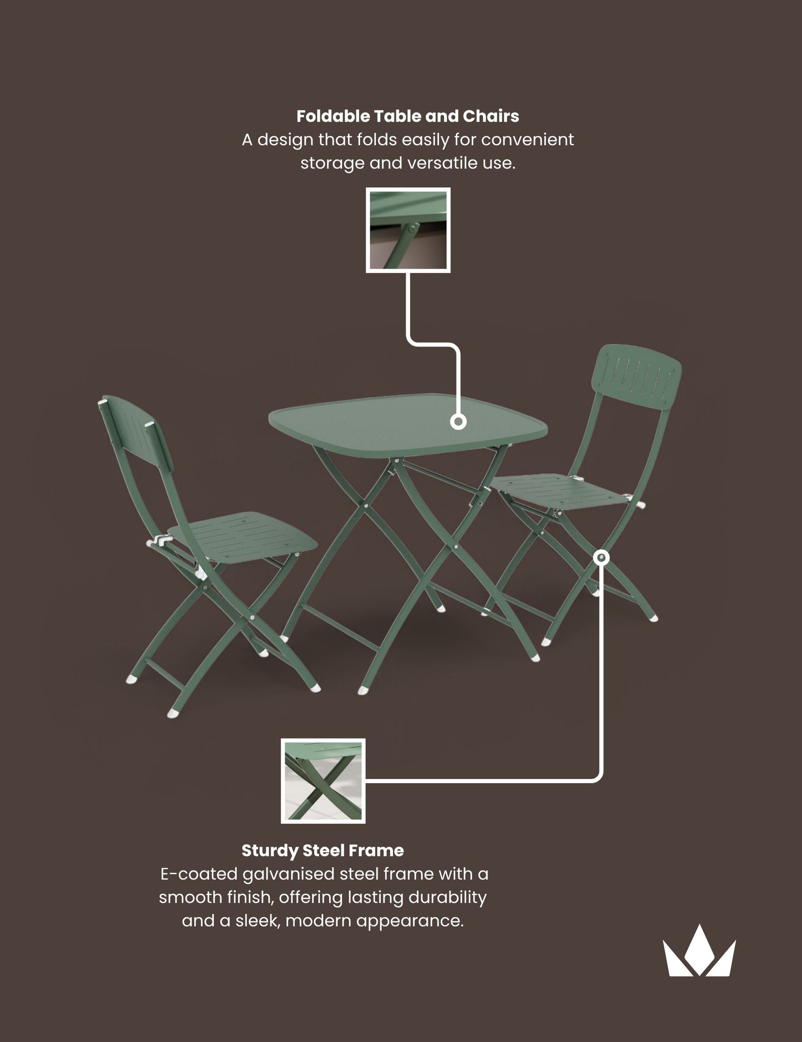 Royalcraft Venice 2 Seater Folding Garden Bistro Set | Moss Green | Steel