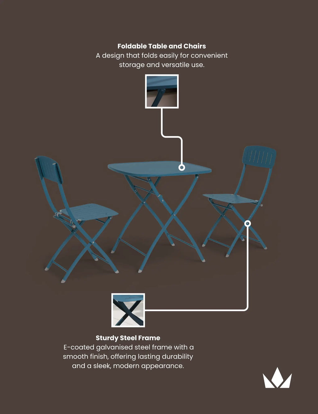 Royalcraft Venice 2 Seater Folding Garden Bistro Set | Caribbean Blue | Steel