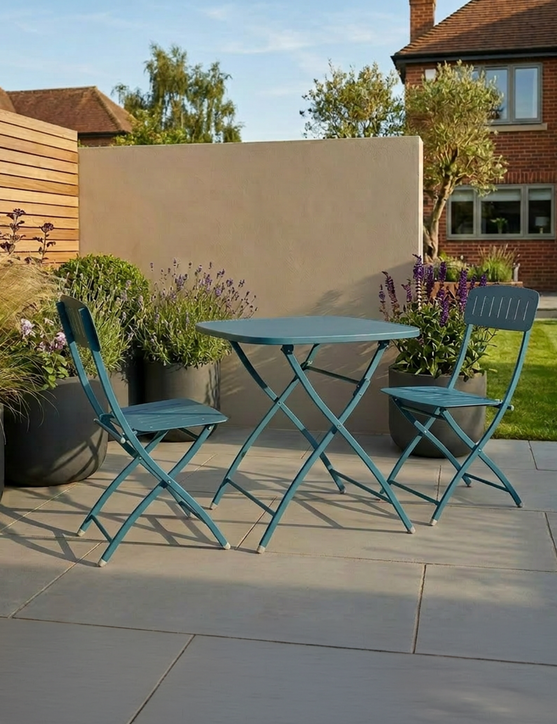 Royalcraft Venice 2 Seater Folding Garden Bistro Set in Caribbean Blue steel