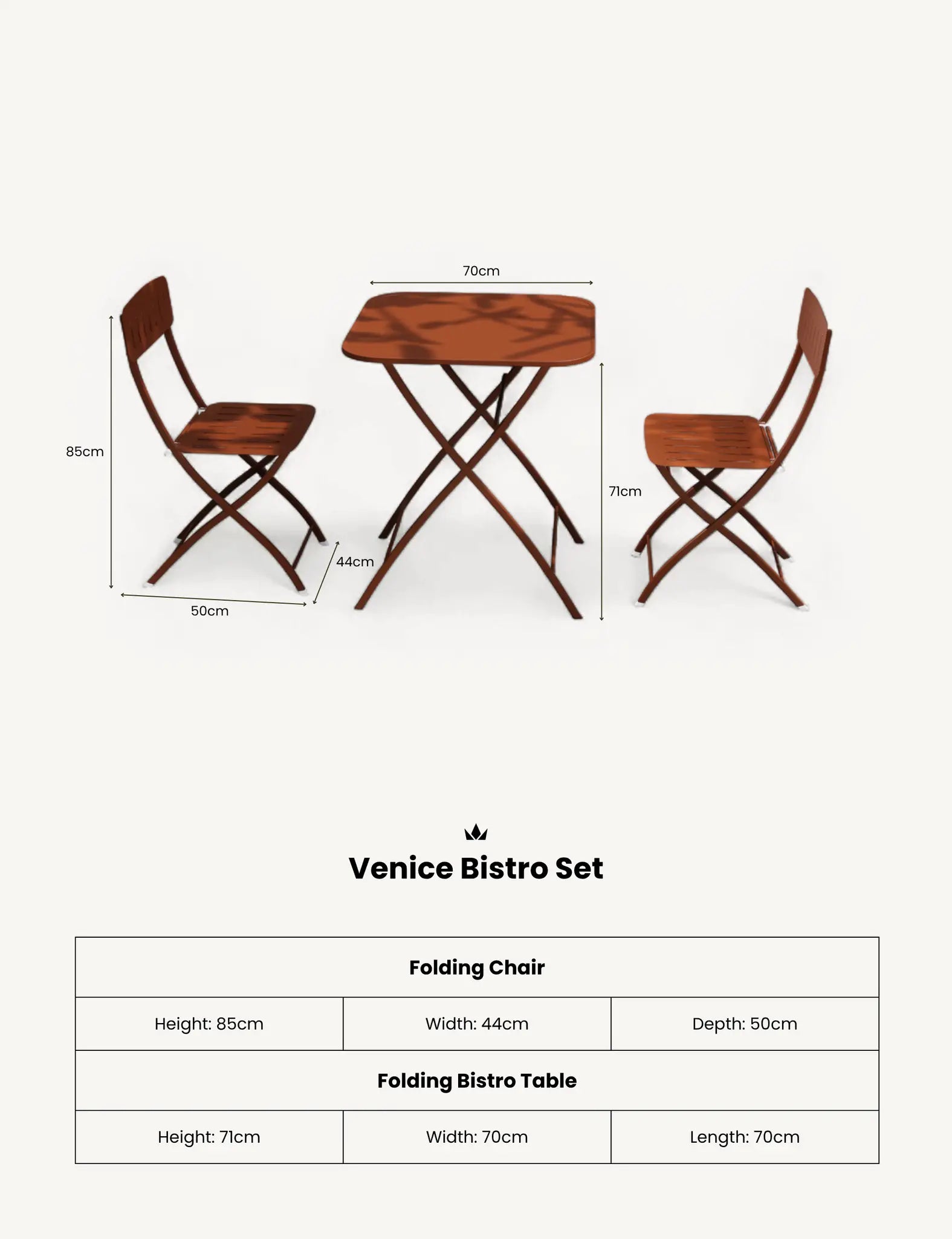 Royalcraft Venice 2 Seater Folding Garden Bistro Set | Cayenne Orange | Steel