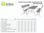 Victoria Picnic Table and Benches Set With Backrest