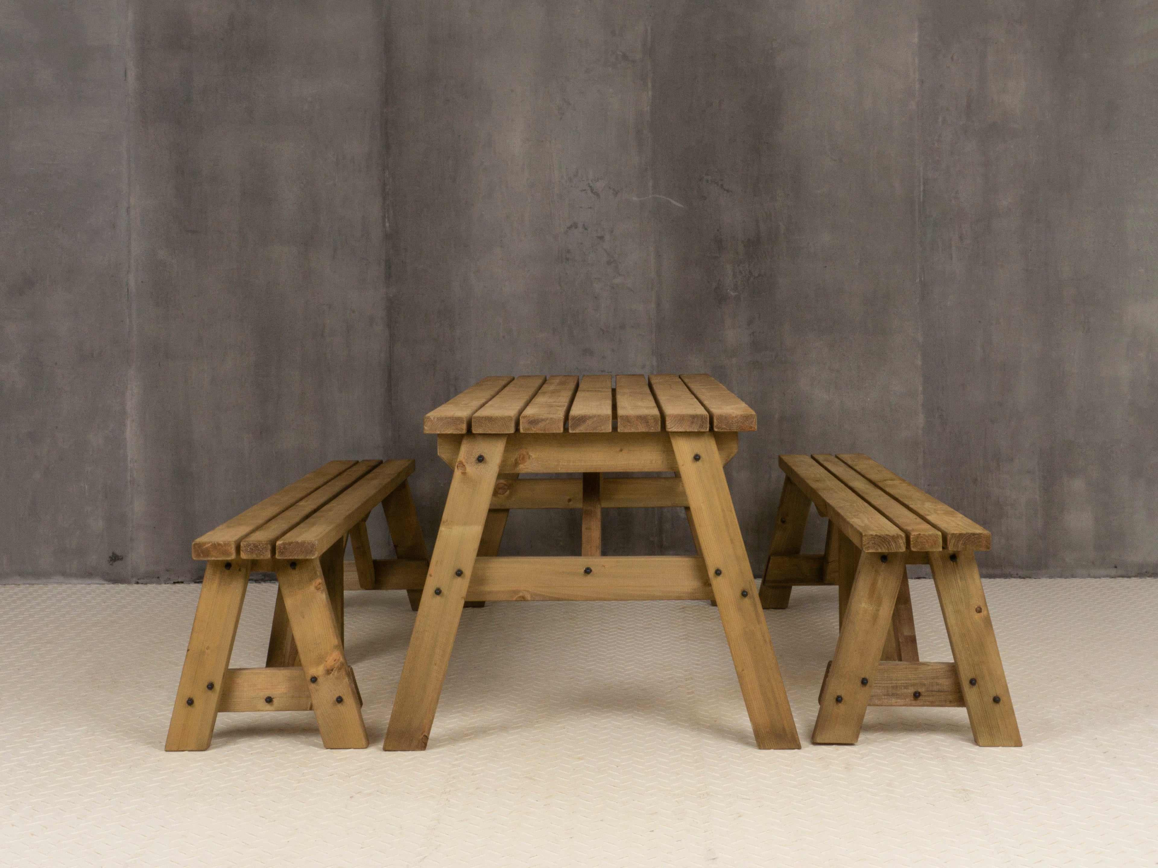 Victoria Picnic Table and Benches Set - Rustic Finish