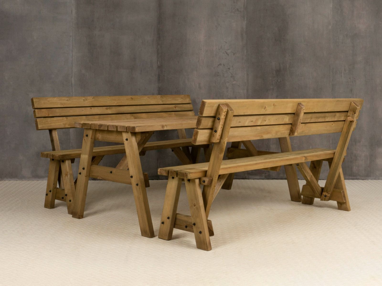 Victoria Picnic Table and Benches Set With Backrest - Rustic Finish