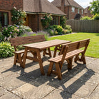 Victoria Picnic Table and Benches Set with backrest in rustic brown finish