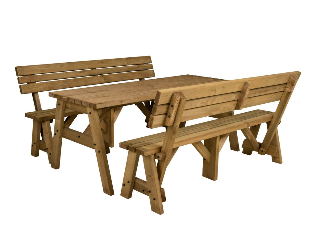 Victoria Picnic Table and Benches Set With Backrest - Rustic Finish