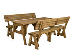 Victoria Picnic Table and Benches Set With Backrest - Rustic Finish