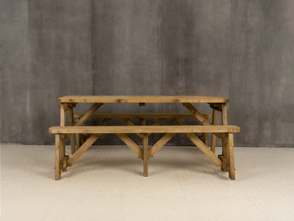 Victoria Rounded Picnic Table and Benches Set - Rustic Finish