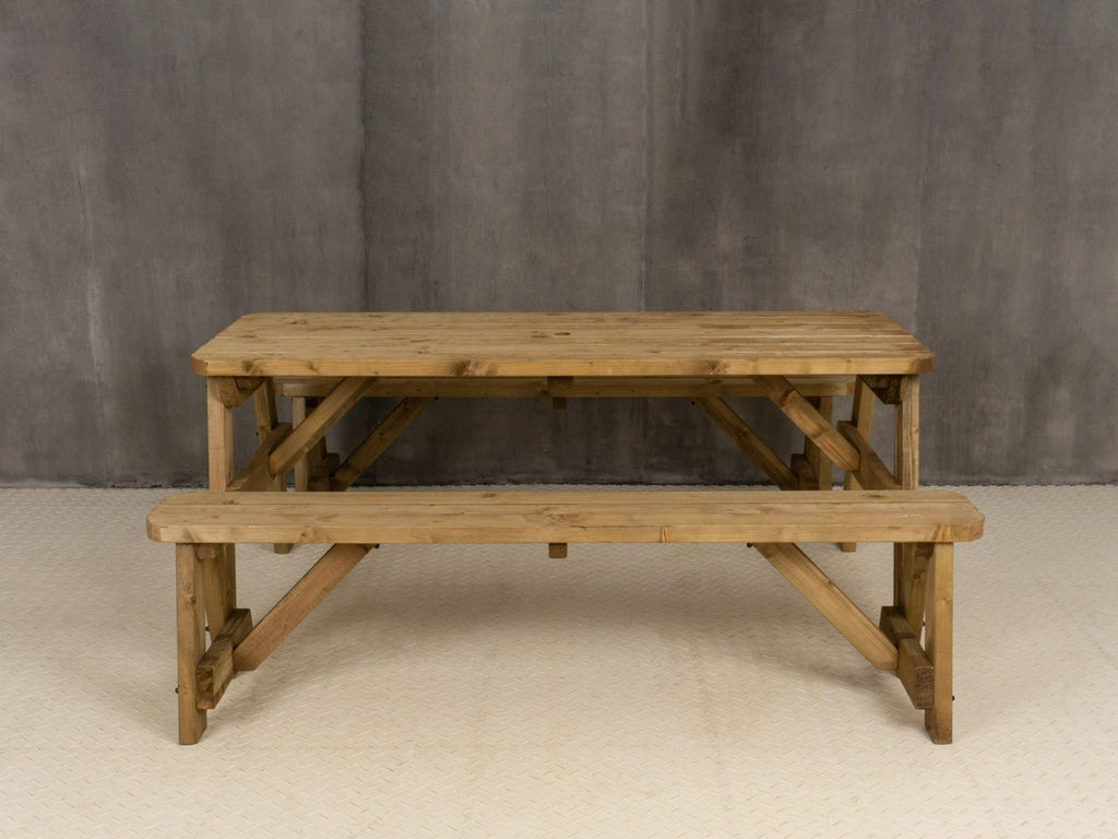 Victoria Rounded Picnic Table and Benches Set - Rustic Finish