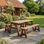 Victoria Rounded Picnic Table and Benches Set - Rustic Finish