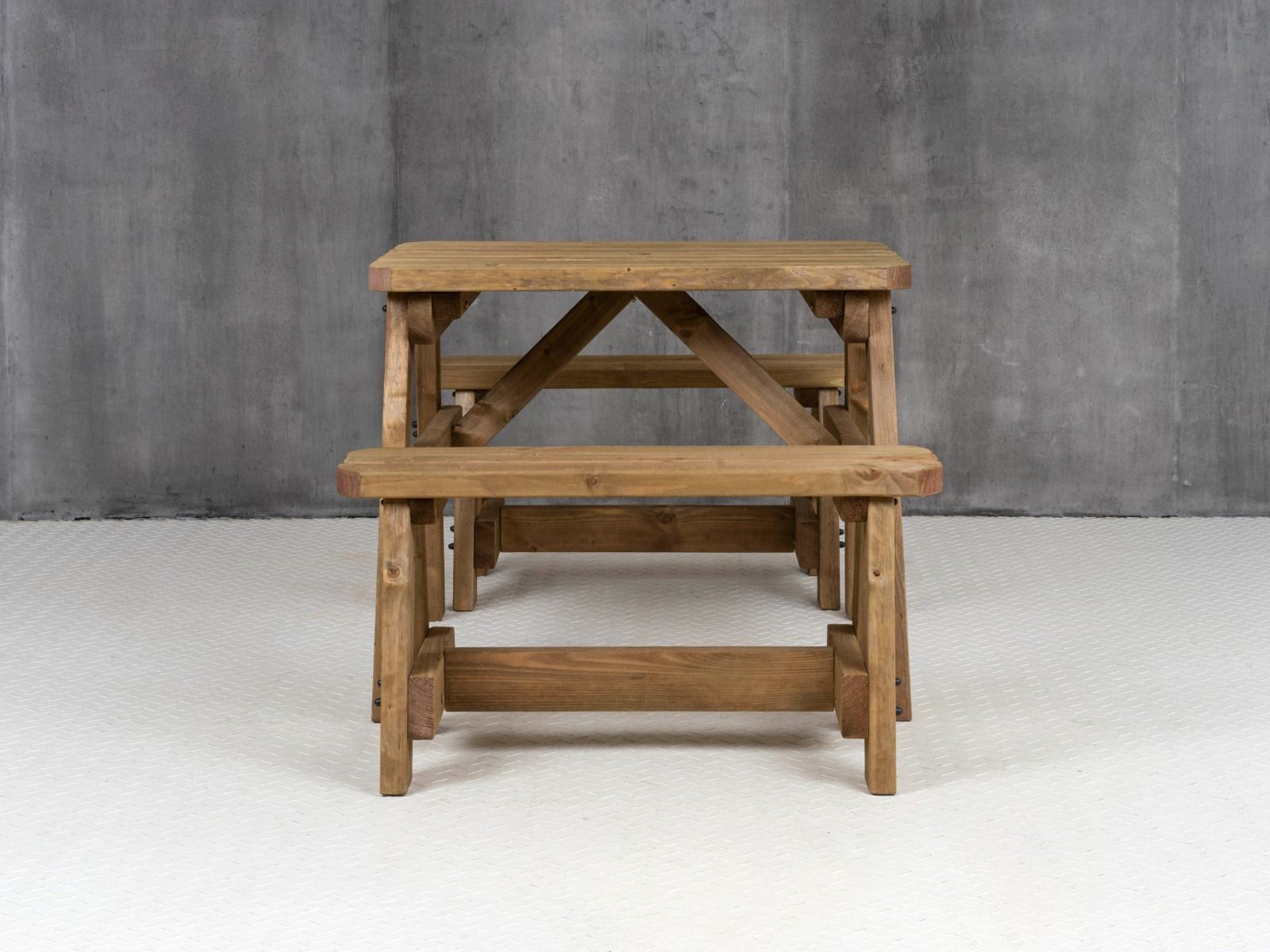 Victoria Rounded Picnic Table and Benches Set - Rustic Finish