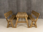 Victoria Rounded Picnic Table and Benches Set With Backrest - Rustic Finish