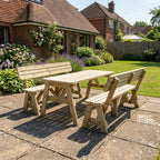 Victoria Rounded Picnic Table and Benches Set with backrest in a garden
