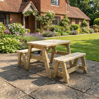 Victoria Rounded Picnic Table and Benches Set in natural light green finish