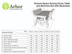 Victoria Space Saving Rounded Picnic Table and Benches Set With Backrest