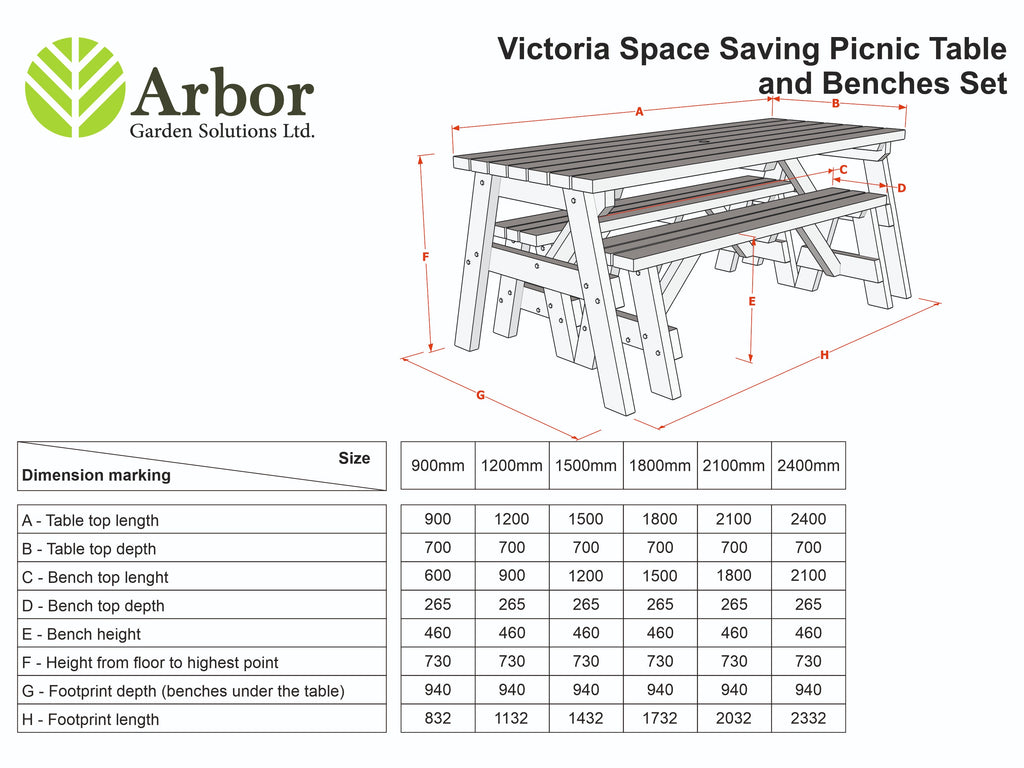 Victoria Space Saving Picnic Table and Benches Set - Rustic Finish