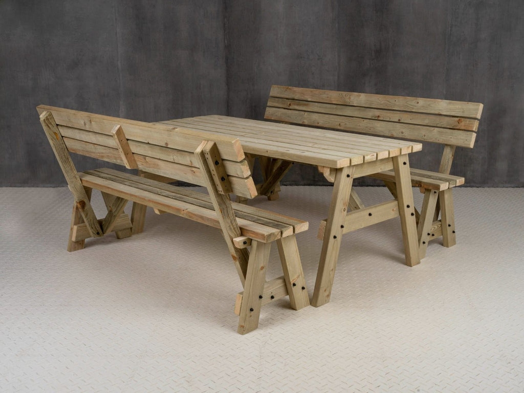 Victoria Space Saving Picnic Table and Benches Set With Backrest