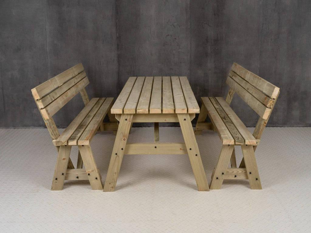 Victoria Space Saving Picnic Table and Benches Set With Backrest