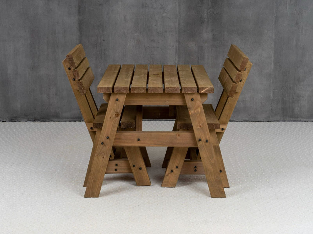 Victoria Space Saving Picnic Table and Benches Set With Backrest - Rustic Finish