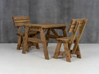 Victoria Space Saving Picnic Table and Benches Set With Backrest - Rustic Finish