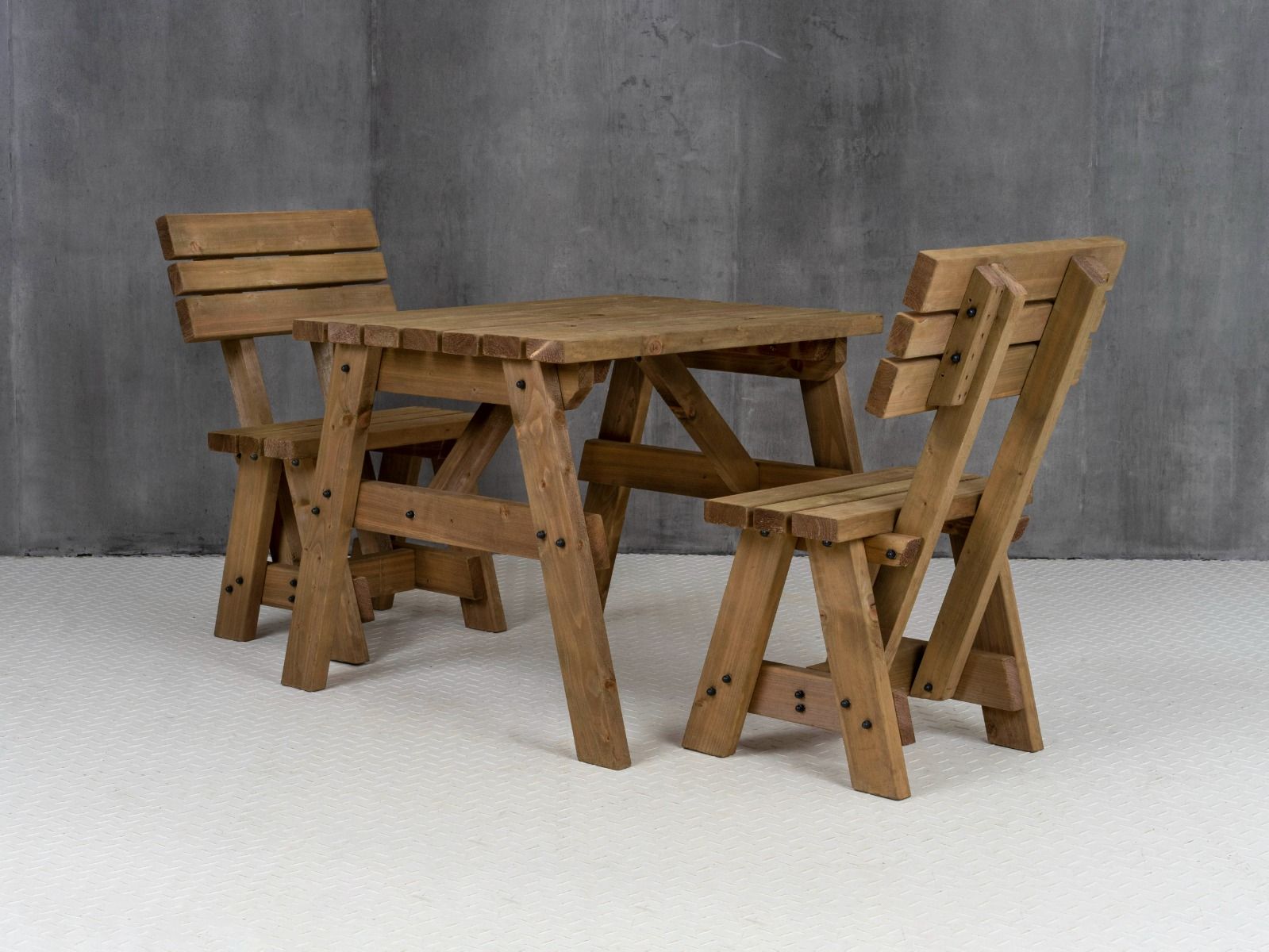Victoria Space Saving Picnic Table and Benches Set With Backrest - Rustic Finish