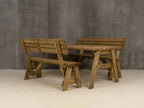 Victoria Space Saving Picnic Table and Benches Set With Backrest - Rustic Finish