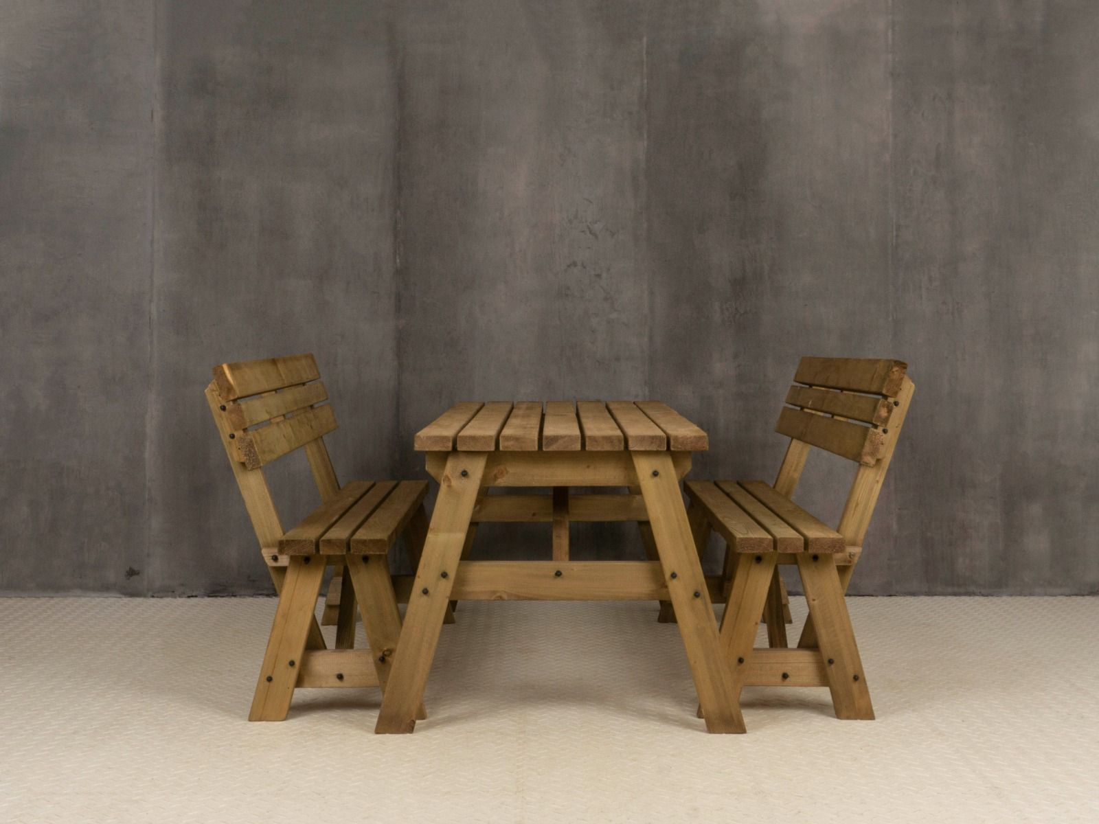 Victoria Space Saving Picnic Table and Benches Set With Backrest - Rustic Finish
