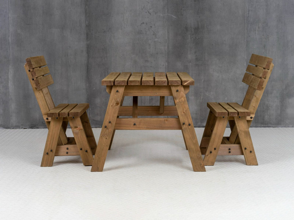 Victoria Space Saving Picnic Table and Benches Set With Backrest - Rustic Finish