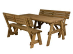 Victoria Space Saving Picnic Table and Benches Set With Backrest - Rustic Finish