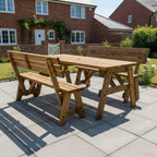 Victoria Space Saving Picnic Table and Benches Set with backrest in rustic brown finish
