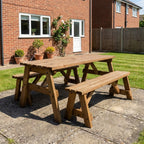 Victoria Space Saving Picnic Table and Benches Set in rustic brown finish