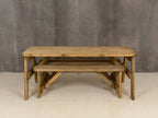 Victoria Rounded Space Saving Picnic Table and Benches Set - Rustic Finish