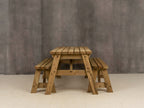 Victoria Rounded Space Saving Picnic Table and Benches Set - Rustic Finish
