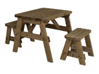 Victoria Rounded Space Saving Picnic Table and Benches Set - Rustic Finish