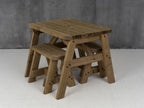 Victoria Rounded Space Saving Picnic Table and Benches Set - Rustic Finish