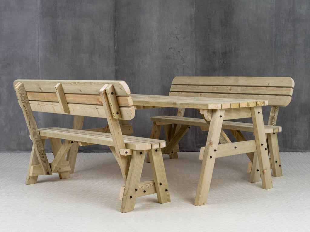 Victoria Space Saving Rounded Picnic Table and Benches Set With Backrest
