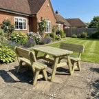 Victoria Space Saving Rounded Picnic Table and Benches Set with backrest in a garden