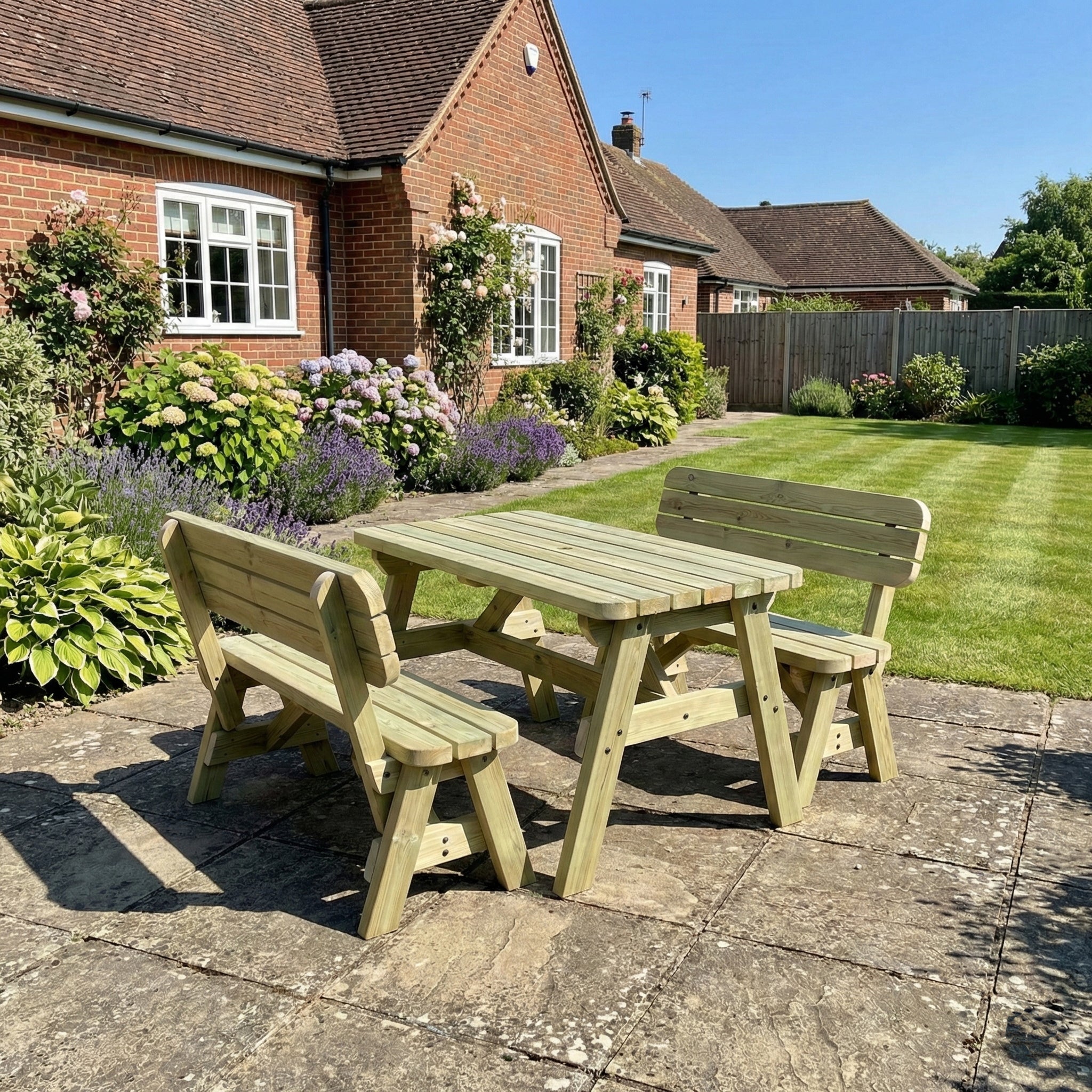 Victoria Space Saving Rounded Picnic Table and Benches Set With Backrest