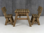 Victoria Space Saving Rounded Picnic Table and Bench Set With Backrest - Rustic Finish
